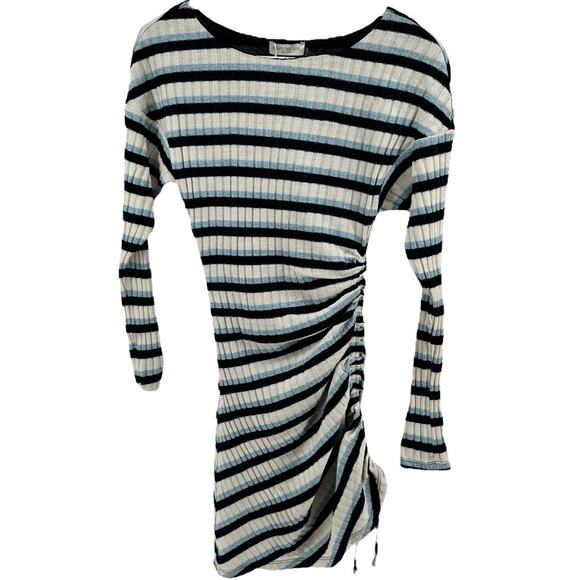 Ramy Brook Clam Mini Dress Striped Side Ruched Ribbed Knit Pullover Blue XS NWT - Picture 2 of 8